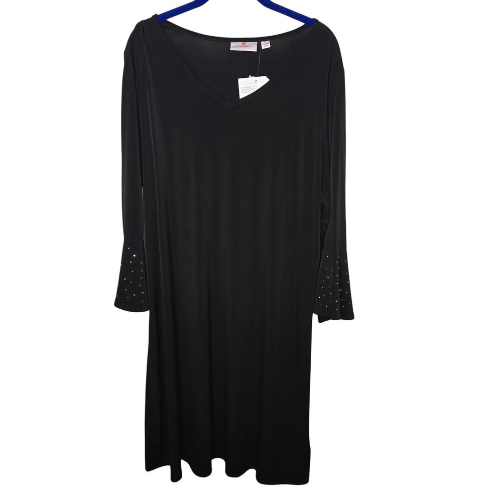 Quacker Factory Black Rhinestone Long Sleeve Midi Dress Size XL NWOT